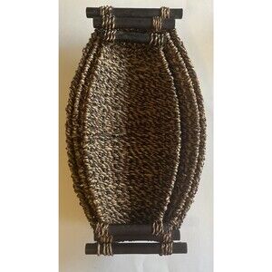 Woven Straw Baskets Oval Wood Handles Brown Nesting Set Of 3 Table Wall Rustic